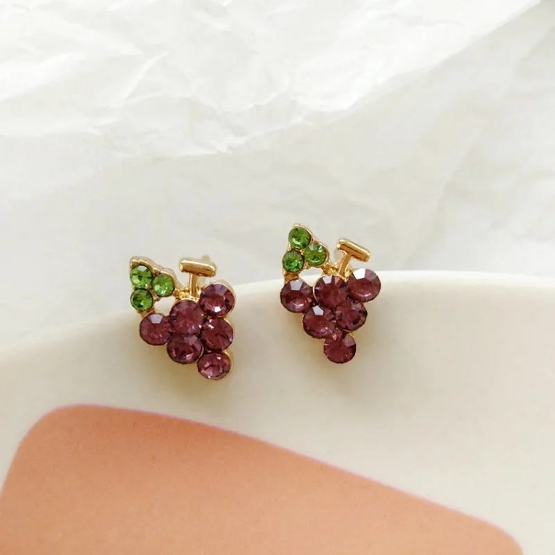 

Personality Fun Purple Rhinestone Grape Shape Stud Earrings Japanese Korean Simple Fashion Girl Women's Accessories Jewelry
