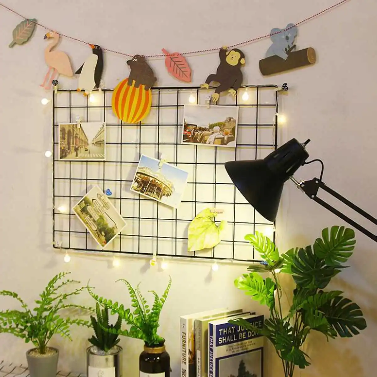 

Metal Wall Mesh Grid Wall Hanging Photo Frame Bedroom Living Room Iron Multi-frame Photos Storage Rack Home DIY Decoration