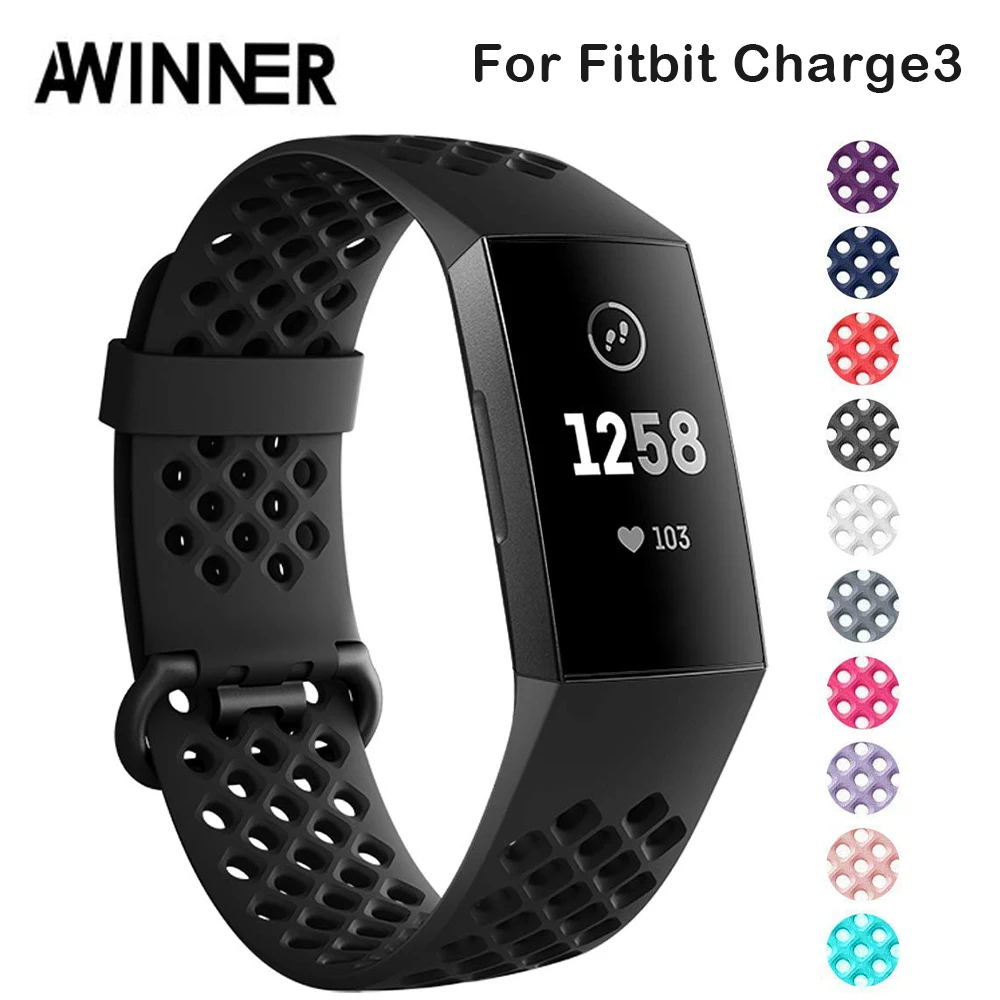 

AWINNER Accessories For Fitbit Charge 3/Charge 3SE Band Silicone Waterproof Wristband Replacement Band For Fitbit Charge 3 Strap
