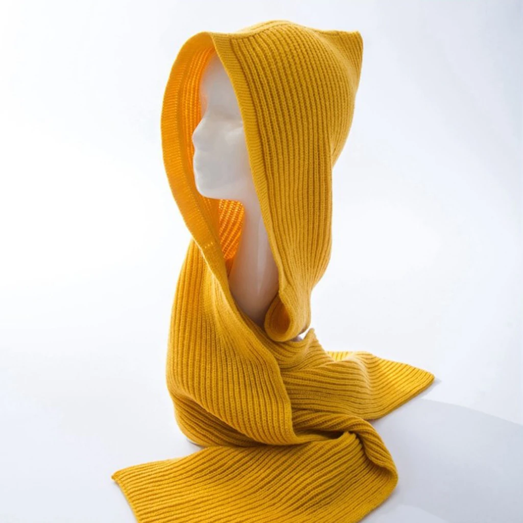 Hooded Winter Scarf for Men & Women- Chunky Knitted Scarves Hoodie Hat Warm Knitted Earflap Hats Snood Wraps Crochet Scarves
