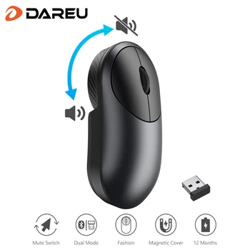 

DAREU UFO Wireless Mute Mouse Bluetooth + 2.4Ghz Dual mode mini Mice with Mute or Click switch botton For right and left hand