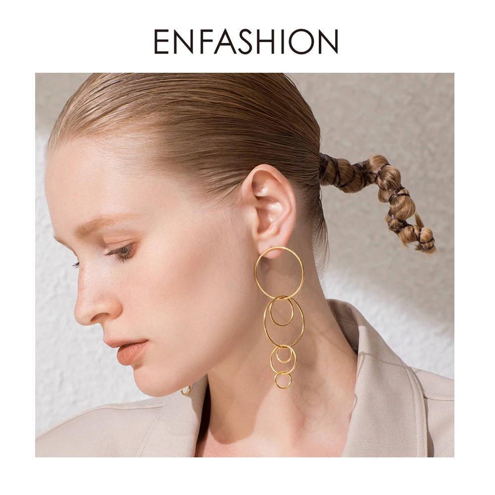 ENFASHION Boho Многослойные Круглые Висячие серьги для женщин круг цвет золотой длинные висячие серьги Модные ювелирные изделия Kolczyki E191112