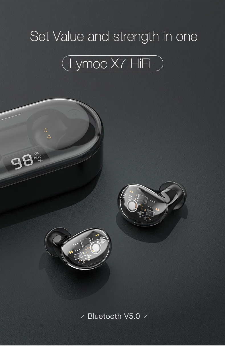 LYMOC X7 новейшие всплывающие Bluetooth гарнитуры для Android Phone 5,0 наушники HiFi Bass Touch наушники transparent IPX6 водонепроницаемые