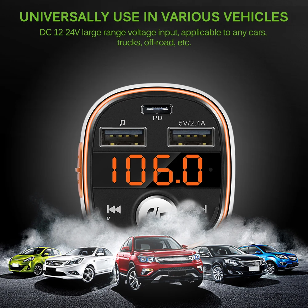 Hands-Free BC51 Bluetooth Автомобильный MP3-плеер беспроводной автомобильный fm-передатчик автомобильное зарядное устройство режим эквалайзера с двумя usb-портами и интерфейсом PD
