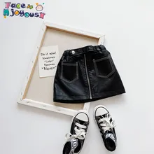 Новинка г.; кожаная юбка для маленьких девочек; короткие юбки из искусственной кожи для девочек; Детская осенняя одежда для больших девочек; простая модная одежда