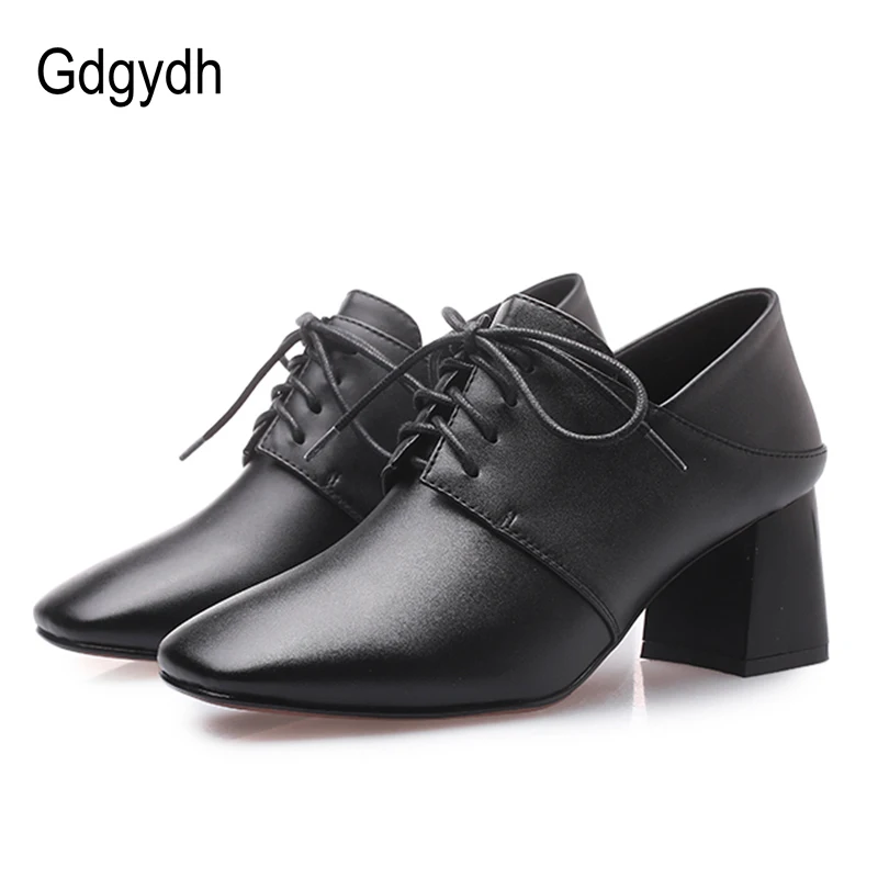 Женские офисные туфли Gdgydh черные лодочки на массивном каблуке с квадратным