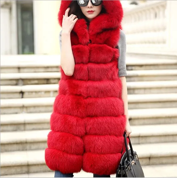 Роскошный Норковый жилет из искусственного меха XXL Женские пальто зима manteau femme hiver длинный жилет с капюшоном жилет из искусственного меха Gilet FW132