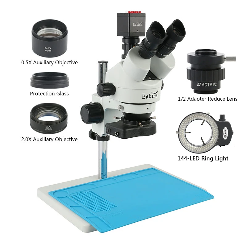 144 LED Ring-Light with 18MP USB3.0 Camera AmScope 7X-45X Black Trinocular Stereo Zoom Microscope on Single Arm Boom Stand 