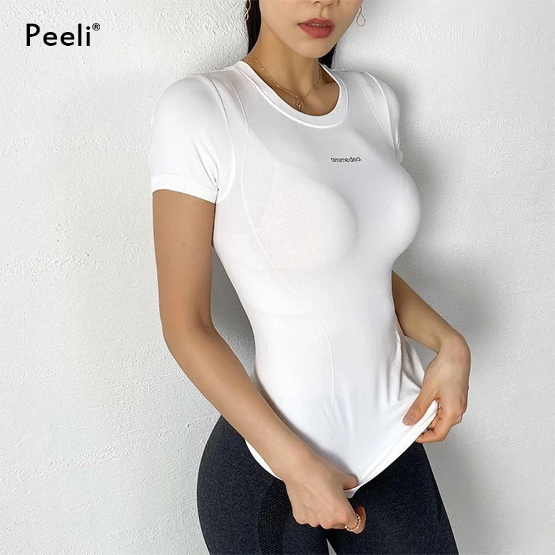 Peeli футболки с коротким рукавом для бега топы тренажерного зала и йоги 2022