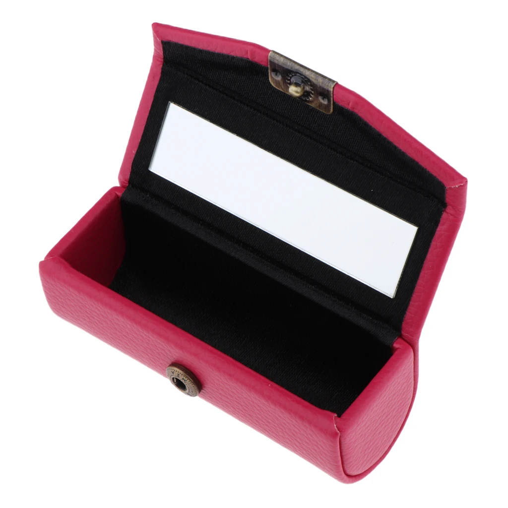 2 Pcs Unique Design Lichee Leather Lipstick Case Holder Storage Box Mirror Purse Pocket Rose Red