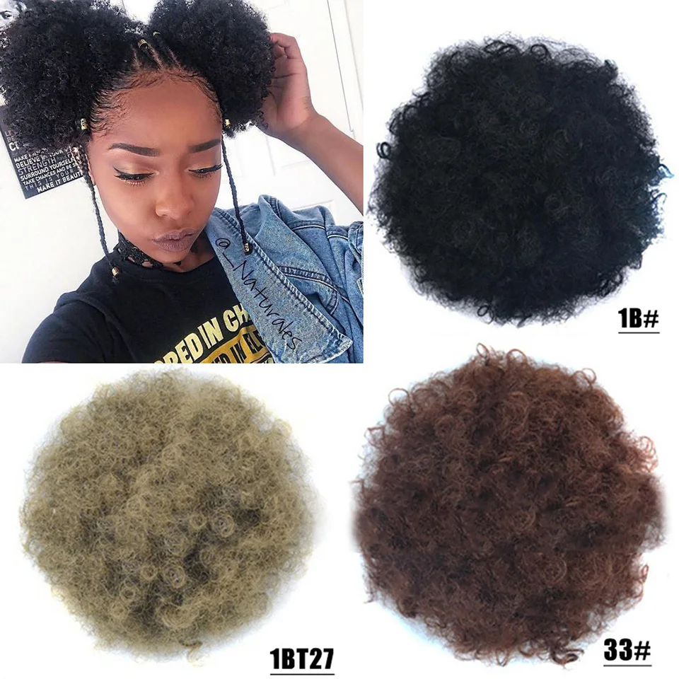 

African Afro Puff Hair Bun Women Fluffy Curly Caterpillar Bag Hair Accessories Exploding Head Synthetic Buns For Black Woman