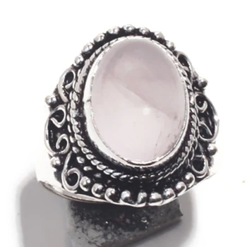 

Genuine Rose Quartz Ring Silver Overlay over Copper , Hand Made Women Jewelry gift , R6725 , Size: 8.25