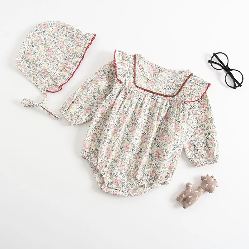 

Baby girl one-piece newborn baby girl long-sleeved romper hat jumpsuit spring children's clothing child clothes baby one-piece