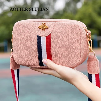 

Women Fashion Shoulder Bag Stylish PU Crossbody Messager Bag Handbag Striped Wide Shoulder Strap Rectangle Shape Bag Sac Female