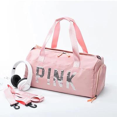 Pink Сумка для йоги, фитнеса, водонепроницаемая нейлоновая тренировочная сумка через плечо, спортивная сумка для женщин, спортивная одежда для фитнеса и путешествий, спортивные сумки розового цвета - Цвет: Pink