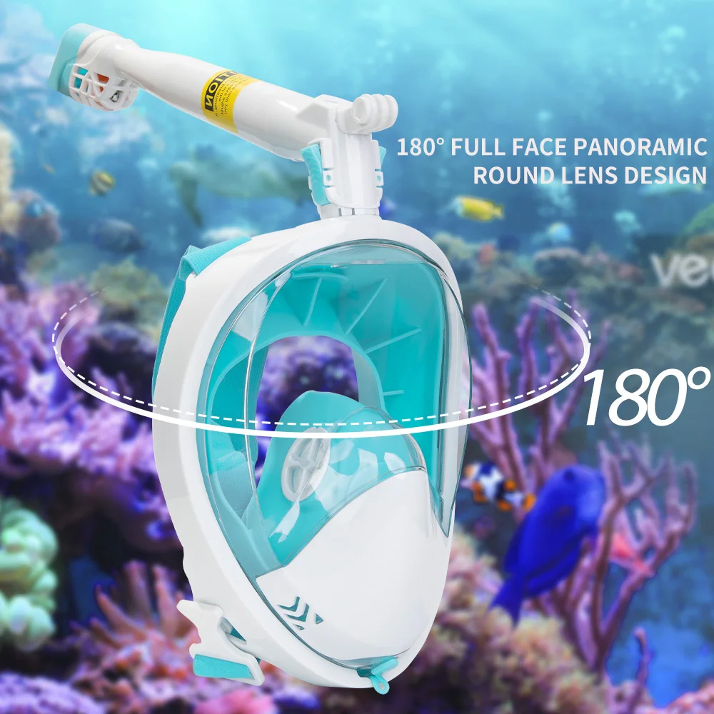 Anti-fog Snorkel Mask Scuba Underwater Diving Mask 360 Degree Rotate Full Face Swimming Snorkeling Masks 180 View Anti-Leak Outdoor and Sports Water Sports