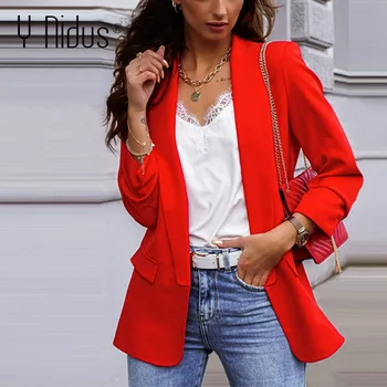 

Slim Autumn Blazer Women Suit Jacket Female Business Notched Blazer Work Office Lady Suit Black None Button Coat Fashion Zevrez