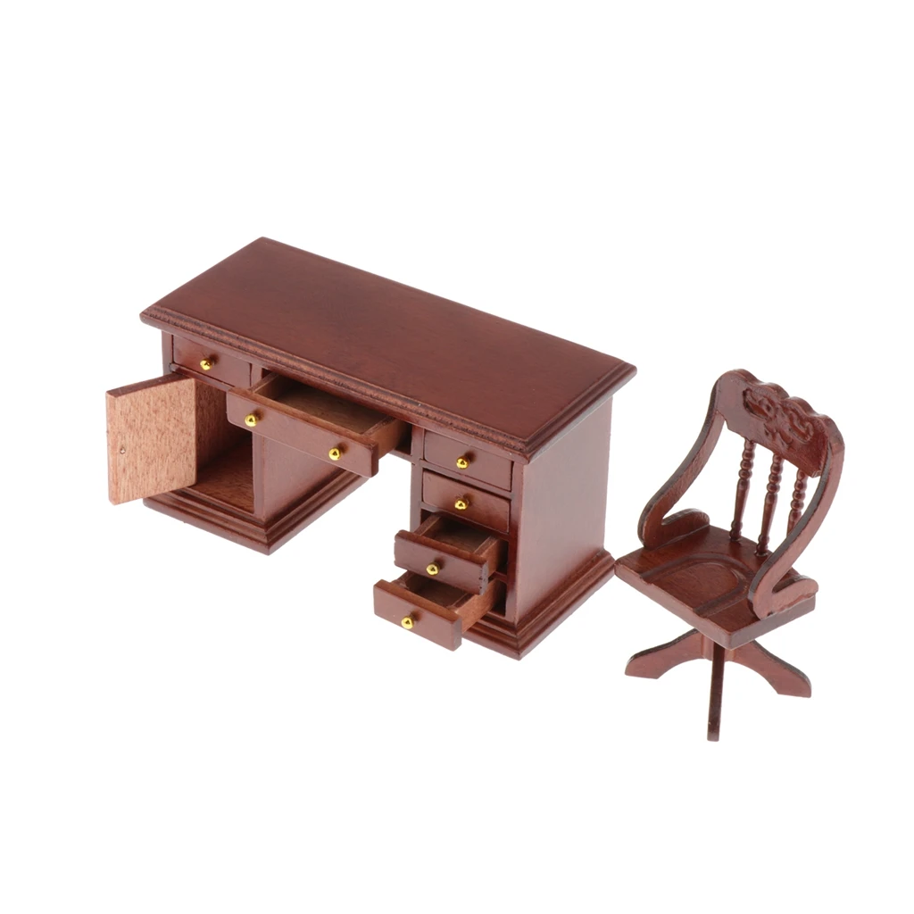 1/12 Dollhouse Writing Desk & Chair Model Set Miniatures Furniture Toy