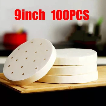 

100/500pcs 7-9 Inch Perforated Steamer Pads Non-Stick Air Fryer Liners Dim Sum Paper