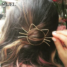 Pince à cheveux géométrique pour femmes, chat, piercing, mignon, coulissant, peigne, épingle à cheveux, châle, broche, style queue de cheval, accessoires