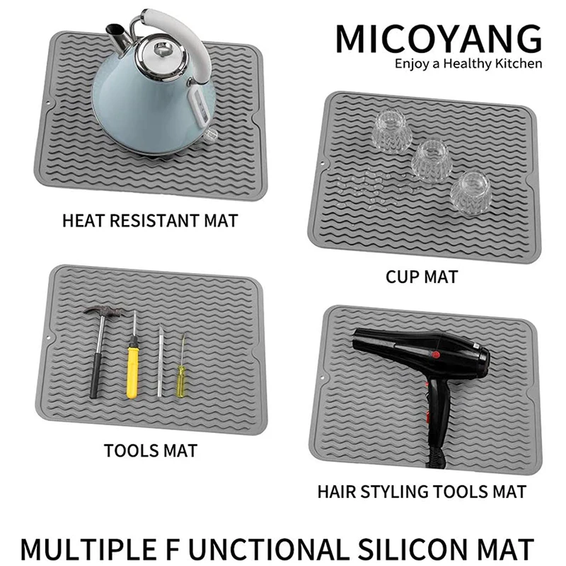 MicoYang Silicone Dish Drying Mat for Multiple Usage,Easy  clean,Eco-friendly,Heat-resistant Silicone Mat for Kitchen Counter or  Sink,Refrigerator or