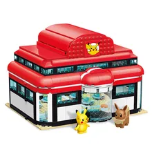 Criador dos desenhos animados anime pokémon centro casa pikachu blocos de construção tijolos conjuntos clássico filme modelo crianças brinquedos para crianças presente