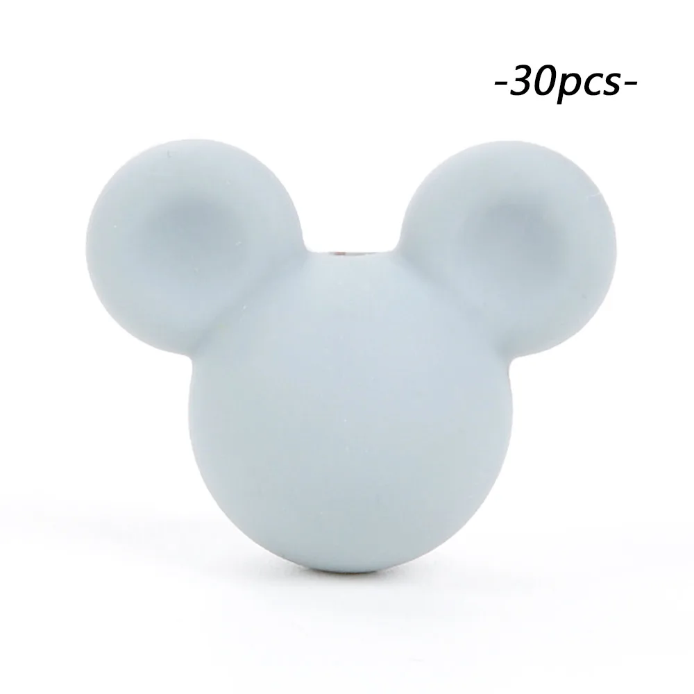 light grey LOFCA 30 шт Микки силиконовые бусины BPA бесплатно мультфильм детские игрушки для прорезывания зубов пищевой силикон для кормления ожерелье для изготовления соски цепь - Цвет: light grey