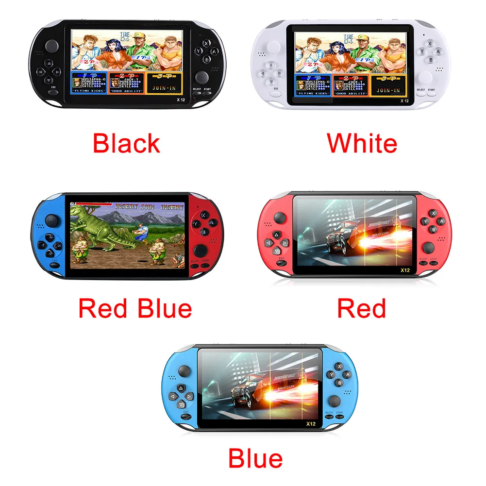 X12plus 5.1 Inch 8G Kids Handheld Game Console Music Support TF Card Rechargeable Player Movies Video LCD HD Double Rocker Gift