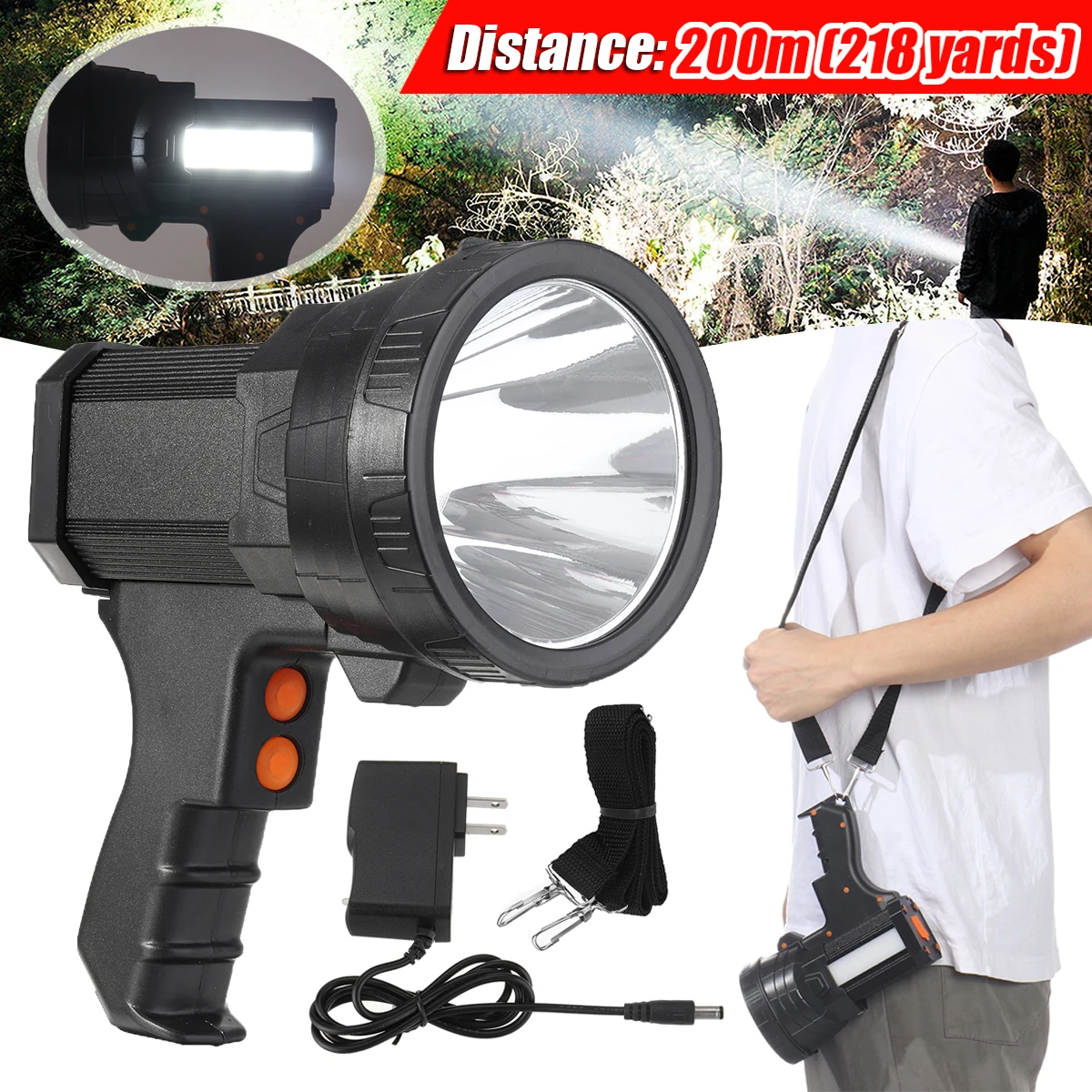 BUYSIGHT Rechargeable spotlight,Spot lights hand held large flashlight 6000 lumens handheld spotlight Lightweight and Super bright flashlight Outdoor spotlight flashlight Camping Flood searchlight BUYSIGHT Rechargeable spotlight,Spot lights hand held large flashlight 6000 lumens handheld spotlight Lightweight and Super bright flashlight Outdoor spotlight flashlight Camping Flood searchlight