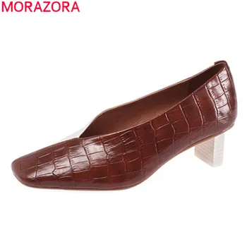 

MORAZORA Hot sale 2020 fashion women pumps genuine leather shallow party dress shoes summer mixed colors ladies shoes