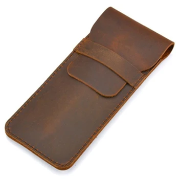

Large Handmade Pencil Bag Cowhide Retro Style Accessories Travel Diary Pencil Case Brown