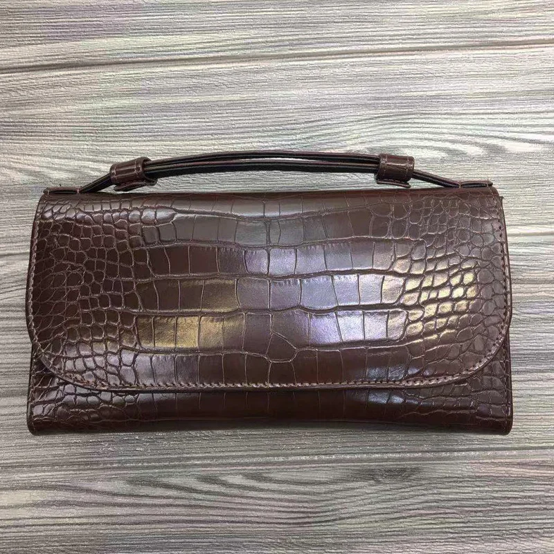 Crocodile Coffee Crocodile Snake Pattern Large Clutch Shoulder Bag Women Phone Leather Bags Chain Party Purse - Цвет: Crocodile Coffee