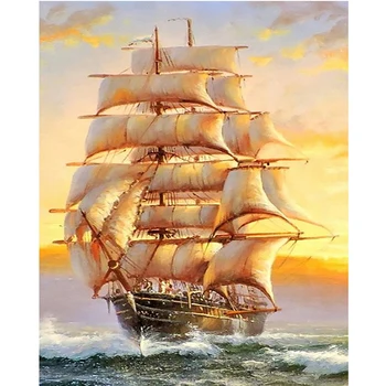 

5D Diamond Embroidery Boat Landscape Handmade Diamond Painting Landscape Needlework Cross Stitch Home Decoration