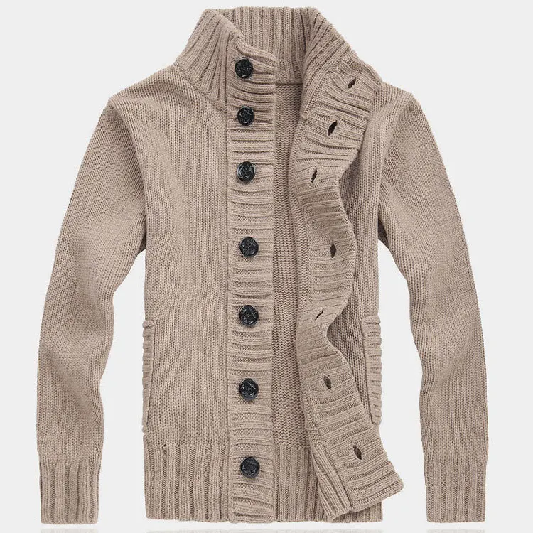 khaki Бренд Tide, осенне-зимний мужской модный свитер с капюшоном и отложным воротником, мужская Трикотажная куртка, блуза Vogue - Цвет: khaki
