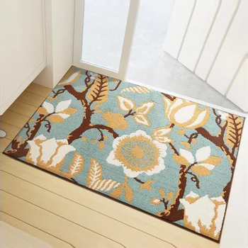 

European Mats Home Decoration Kitchen Bathroom Mat Comfortable Door Mat Flocking Anti Slip Foot Pad Plant Flower