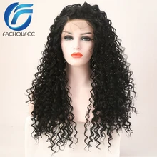 FACHOUFEE Jerry кудрявые бесклеевые кружевные парики Детские волосы черный цвет Synethetic волосы кружевные передние парики с естественной линией волос полные волосы