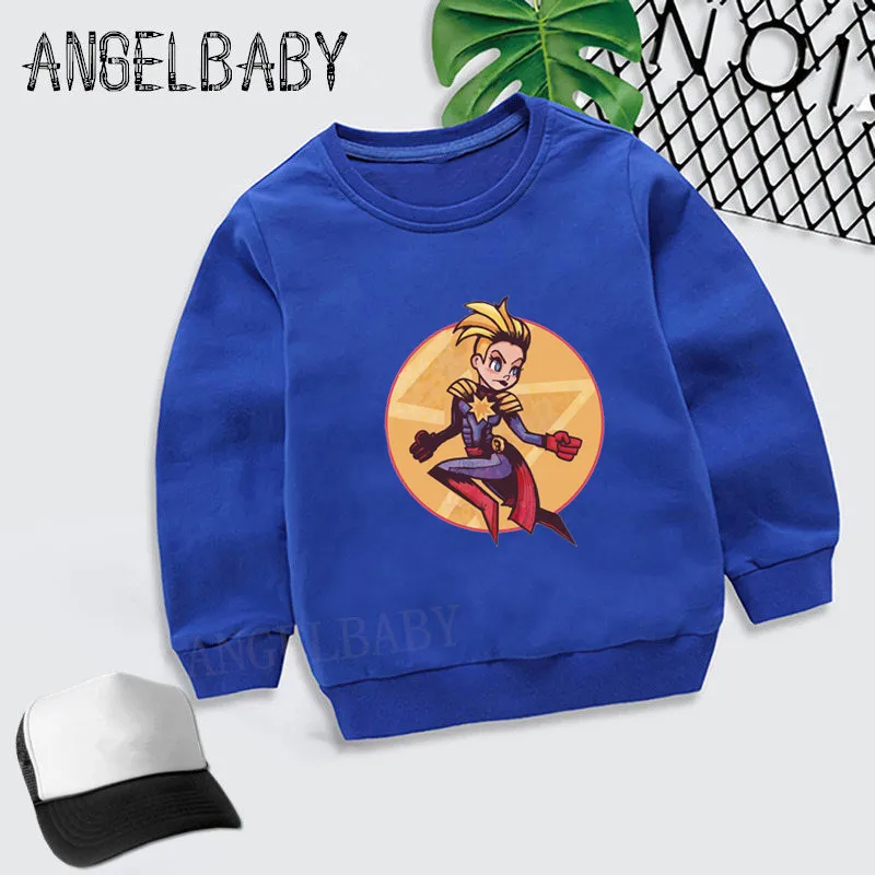 Boys Girls Sweatshirt Kids Avengers Super Hero Captain Marvel Cartoon Print Hoodies Children Autumn Tops Cotton Clothes,KYT5232 - Color: 5232F-Blue