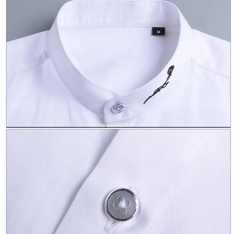Модный воротник с вышивкой Blusa Camisa Social Masculina Dudalina, приталенная рубашка с длинными рукавами, мужская одежда с цветочным принтом, белая мужская одежда