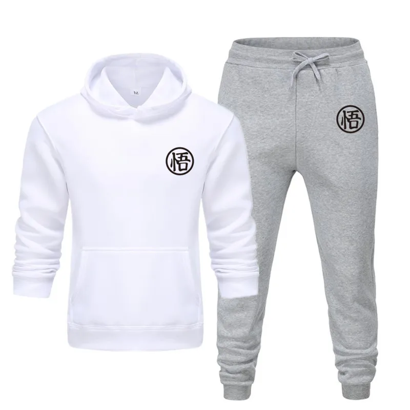 H-white light gray Мужские спортивные комплекты Dragon Ball Z, толстовки с капюшоном с японским аниме, штаны, повседневный спортивный костюм, Мужская толстовка для бега Harajuku, спортивные штаны - Цвет: H-white light gray