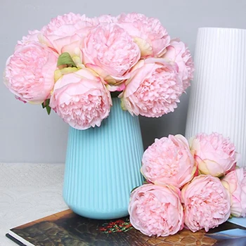 

5Pcs/set Multicolor Silk Peony Artificial Flowers Bouquet 5 Big Head Cheap Fake Flowers For Home Wedding Decoration Indoor