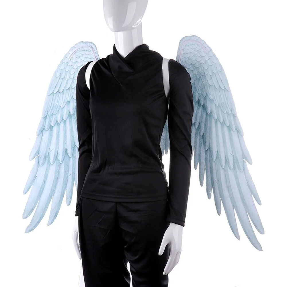 Нетканые Мягкие крылья Ангела взрослых женщин косплей костюм черный с белыми ангельскими крыльями для Mardi Gras Хэллоуин