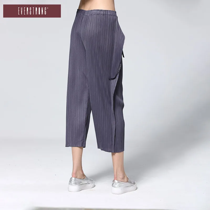 Miyake плиссированные брюки новые Однотонные эластичные штаны со складками с высокой талией