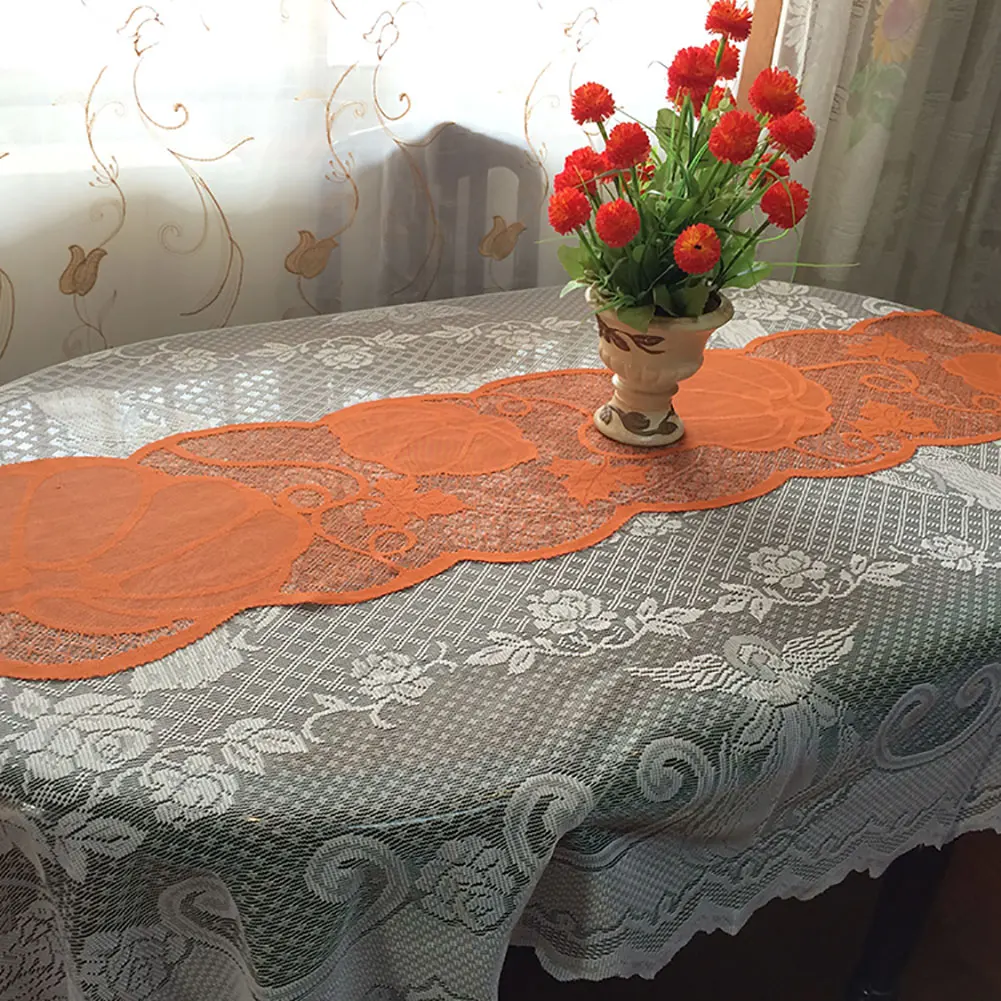 fashion Pumpkin Maple Leaf Lace Tablecloth Table Runner Cover Thanksgiving Day Decor party wedding Decor crafts