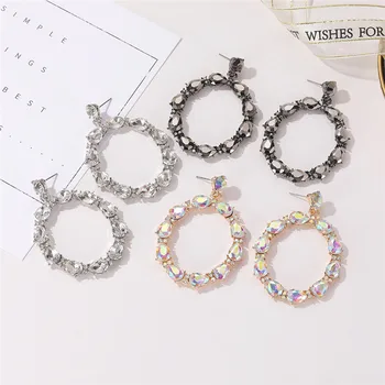 

JURAN New Geometric Colorful Crystal Beads Big Statement Earrings Women Long Dangle Drop Earrings Wedding Bridal Party Jewelry