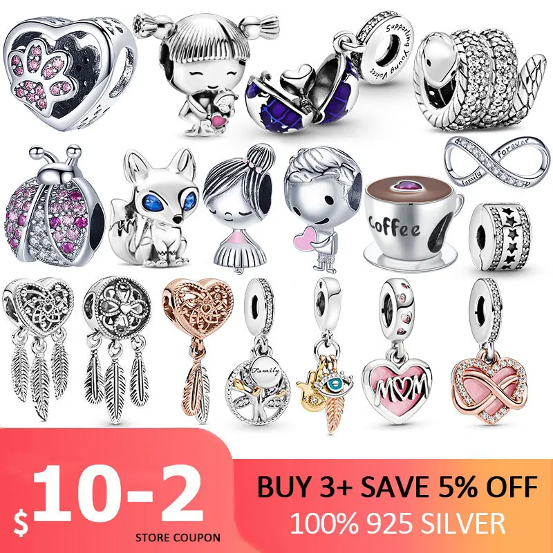 Pan Charms Beads Bracelet Silver 925-Jewelry Paw 100%925-Sterling-Silver Love Original
