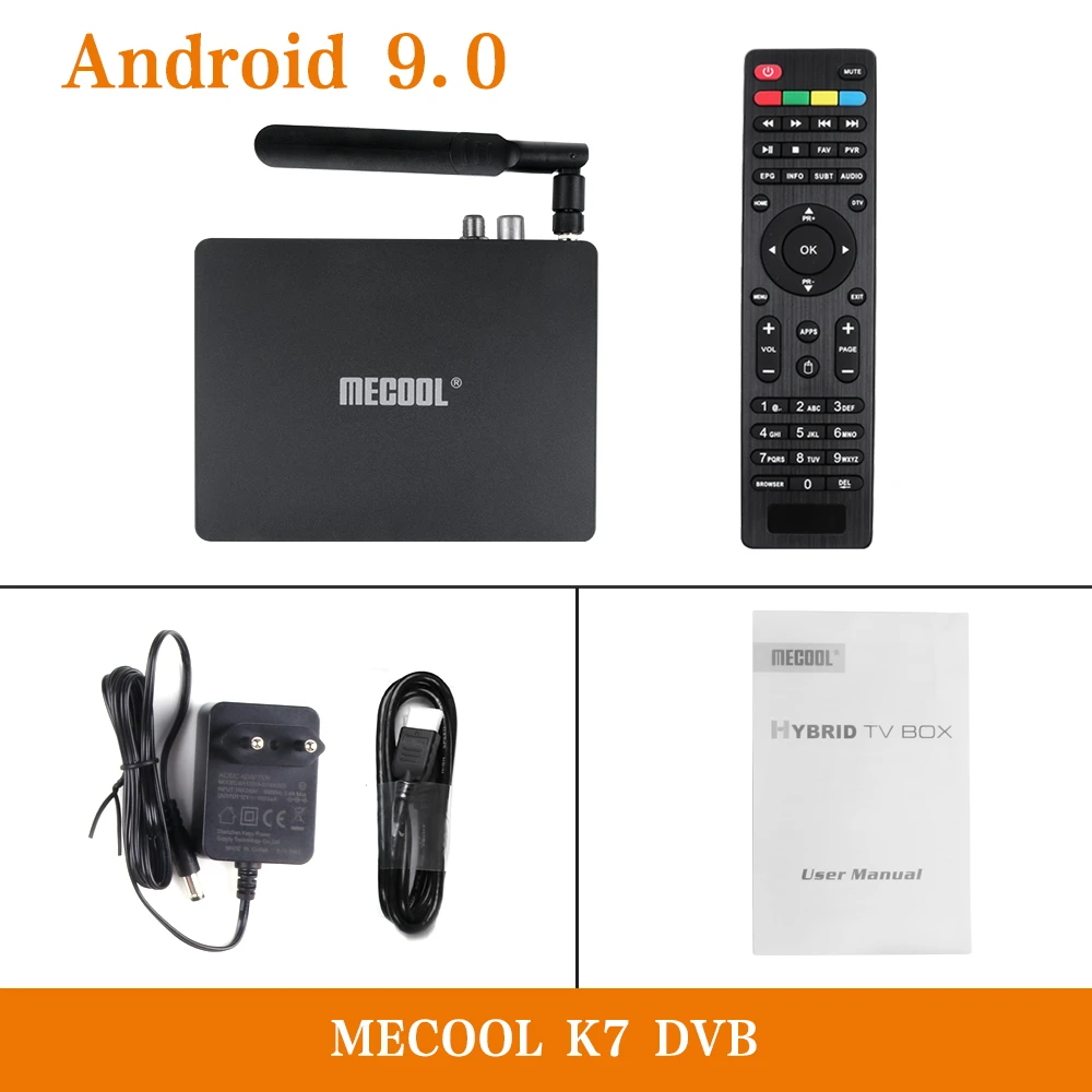 K7 DVB TV BOX MECOOL K7 Android 9,0 ТВ-приставка с 1000M DVB S2 T2, 2,4G/5G wifi 4 Гб DDR4 64 Гб 4K Amlogic S905X2 четырехъядерный ТВ-Приставка Smart Medial плеер - Цвет: K7 DVB TV BOX