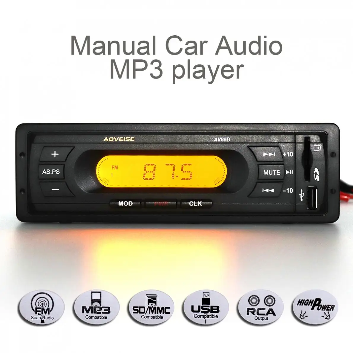 AV65D 12V LCD Car Audio Stereo Radio With Mute Function USB/SD MP3 Multimedia Music Player FM Radio