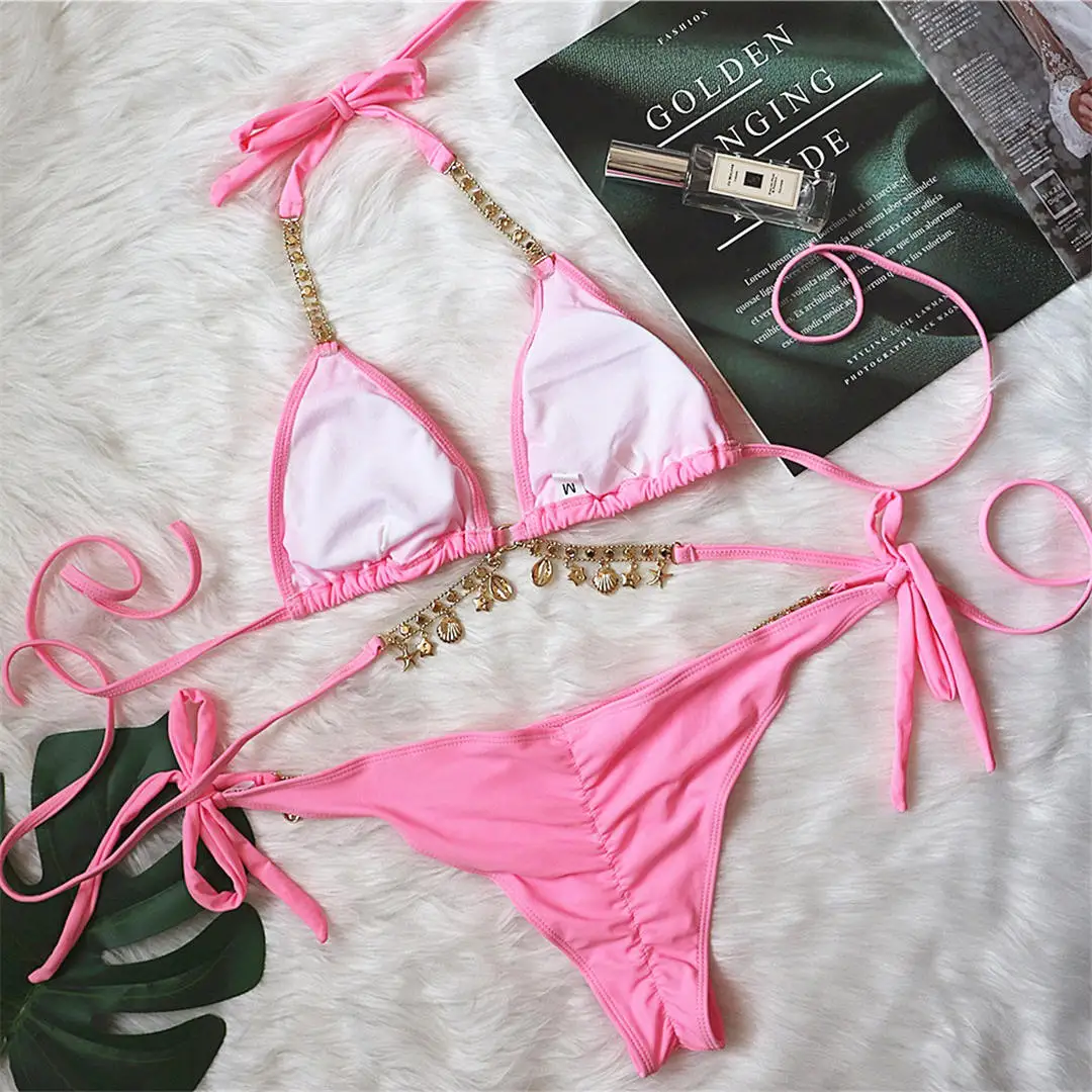 3 Colors Sexy Bling DIamond Bikini Women Swimwear Female Swimsuit Two-pieces Bikini set Halter Bather Bathing Suit Swim V2450