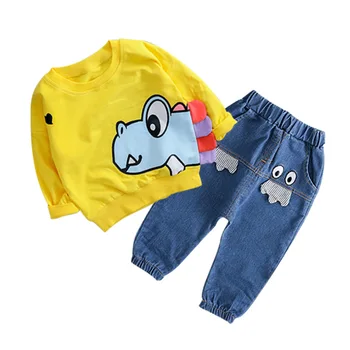 

Baby boy clothes autumn cotton long-sleeved round neck sweater boy cartoon dinosaur fashion jeans casual sports children's suit