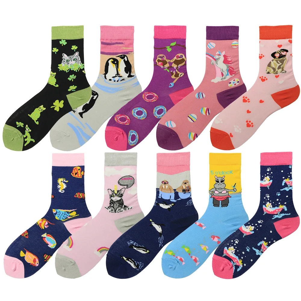 

Soft novelty cotton ladies socks cute fashion unicorn penguin cat kawaii cartoon funny happy socks girl gift